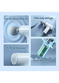 [LOẠI 1 PIN KHỎE]Máy Massage Cầm Tay Mini Súng mát-xa Cầm Tay Đấm Lưng Trị Liệu Cổ Vai Gáy 4 Đầu 6 Chế Độ FUJIMAX