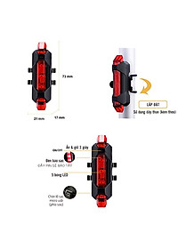 Đèn Hậu Phía Sau Cảnh báo an toàn Đuôi Xe Đạp DC918 Sạc USB Có Thể Sạc Lại MaiLee