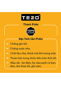 Áo khoác nam TEZO vải gió hai lớp 6 màu kháng nước kháng bụi cản gió giữ ấm cơ thể 2109AG2T01