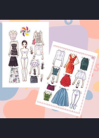 Búp bê giấy thay đồ thời trang đồ chơi cắt thủ công cho bé Combo 6 hình siêu đáng yêu 006