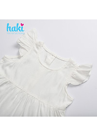 Đầm bé gái nhún 3 tầng tay cánh tiên HK514 - Trắng Haki, váy bé gái, váy mùa hè cho bé gái, váy hè, váy thiết kế cho bé 10-27kg