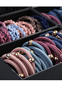 Sét 40 dây buộc tóc xuất Hàn 1 hạt HD08 hộp giấy đen