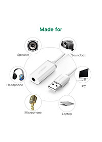 USB Sound Card - Cáp chuyển từ cổng USB ra audio 3.5mm hỗ trợ Mic và Tai Nghe Ugreen 30712 - Hàng Chính Hãng