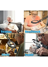 Kính lúp gắn bàn có đèn TERINO DE-5XB (phóng đại 5X, Led, màu đen) - Hàng chính hãng