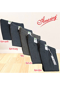 Quần tây Amazing, hoạ tiết vân chìm, không ly, ống suông, màu xám trung, vải spandex ít nhăn, dày, mềm