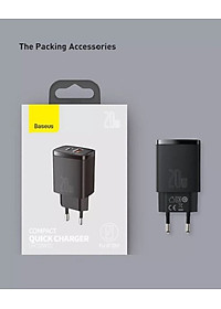 Cốc sạc siêu nhỏ gọn 20W Baseus Compact Quick Charger (USB + Type C, công suất 20W) - Hàng Chính Hãng 