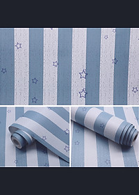 5M Giấy Dán Tường - Decal dán tường Xọc Trắng Xanh Ngôi Sao