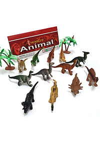 Bộ đồ chơi 12 mô hình khủng long mini Animal World 129 kèm cây trang trí (4x8 cm)