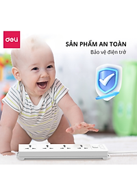 Ổ Cắm Điện Đa Năng Kèm Cổng USB Có Công Tắc Tải 2500W Nắp Chống Giật Chống Cháy Chất Lượng Cao Deli - Dây 2M/3M/5M - ET401 411