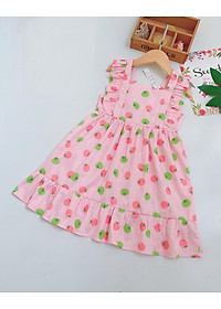 Váy hai dây quả táo bé gái 7-12 tuổi chất liệu vải thô