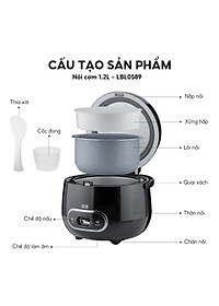 Nồi cơm điện Lebenlang LBL0589 dung tích 1200ml, công suất 500W, thiết kế đơn giản hiện đại - hàng chính hãng