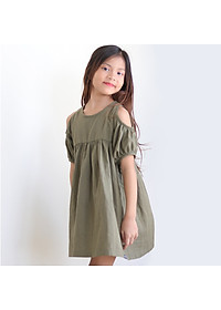 Đầm Bé Gái Kika Hở Vai Xanh Bộ Đội K109