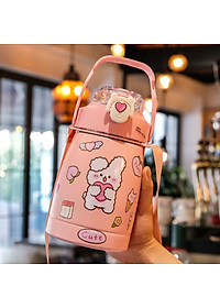 Bình Nước Giữ Nhiệt Cute 800ml Chất Liệu Inox 304 Giữ Nhiệt Không Gỉ Nóng Lạnh 24 Giờ Kèm Ống Hút Và Sticker - Hàng Loại 1 - Chính Hãng MINIIN