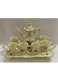 Bộ bình trà sứ phong cách hoàng gia cổ điển màu trắng ngà họa tiết hoa cúc - ANTH603