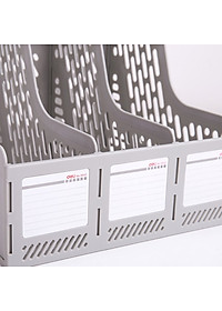 Giá tài liệu 3 ngăn đứng Deli - Nhựa PP - Ghi xám / Đen - E9845