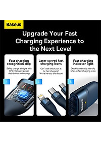 Cáp sạc nhanh đa năng 3 đầu Baseus Flash Series II 3in1 Fast Charging Cable (USB-A+ Type C to Micro + L + Type C, 100W) -Hàng chính hãng