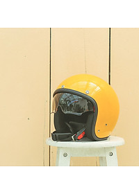 Mũ bảo hiểm 3/4 Sunda 388 kính ẩn - Màu vàng bóng