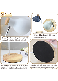 Đèn Học Để Bàn Đế Gỗ HUTA LVG1 Chống Cận, Vintage, Decor Trang Trí Bàn Học Bàn Làm Việc, Bóng Đèn Led Đổi Màu Tiết Kiệm  Điện