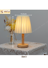 Đèn Ngủ Để Bàn HUTA G4 Gỗ Chao Xếp Ly Vintage Dễ Thương, Decor Trang Trí Phòng Ngủ, Đọc Sách Đầu Giường, Điều Chỉnh Độ sáng, Đèn Vàng Bóng LED Tiết Kiệm Điện