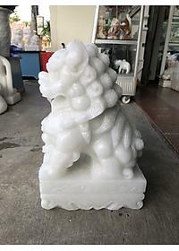 Cặp Kỳ Lân phong thủy gác cổng đá cẩm thạch trắng - Cao 40 cm