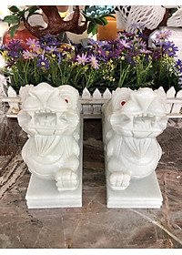 Cặp Tỳ Hưu phong thủy đá cẩm thạch trắng xanh - Dài 25 cm