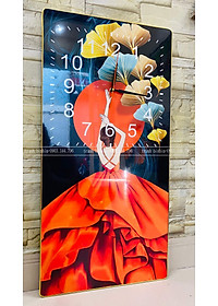 Tranh đồng hồ tráng gương - tranh đồng hồ treo phòng khách - phòng ngủ - nhà hàng - khách sạn - tranh đồng hồ tráng gương cô gái - tặng đinh 3 chân