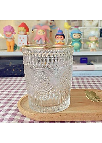 BỘ 6 CỐC THỦY TINH CHỊU NHIỆT CAO CẤP  UỐNG NƯỚC HOA VĂN TRỐNG ĐỒNG DẬP NỔI - ANTH674
