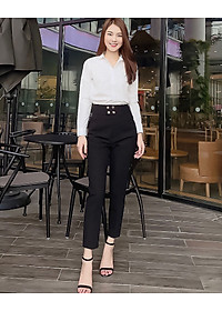 Quần baggy nữ Hiền Trần BOUTIQUE cạp cao vải Vitex cao cấp quần công sở 4 cúc bấm sang trọng thanh lịch