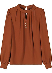 Áo kiểu cổ trụ xếp ly sang trọng