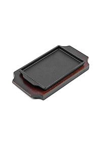 Chảo gang, đĩa gang chống dính kèm đế gỗ hình oval và hình chữ nhật