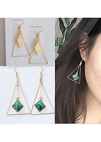 Bông tai tam giác dáng dài đính đá xanh BT104