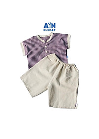 Bộ quần áo ngắn bé trai Sơ mi họa tiết Caro nhí tím - AICDBGAGOLGW - AIN Closet