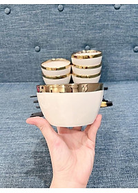 Bộ 6 Bát Sứ Màu Xanh-Trắng Viền Mạ Vàng Cao Cấp- Tặng Kèm Đũa Phong Cách Nhật- Hàng Chính Hãng MINIIN