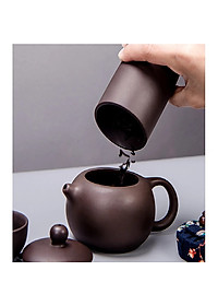 Bộ Bình Trà Tử Sa Mini Có Túi Đựng Đi Du Lịch Tiện Lợi Thích Hợp 2 - 4 Người Dùng Gồm 1 Ấm Trà, 4 Tách, 1 Bình Đựng Trà - Hàng chính hãng 