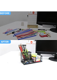 Khay cắm bút, khay đựng bút, hộp đựng bút để bàn 3 ngăn kim Loại màu đen đồ dùng văn phòng Legaxi