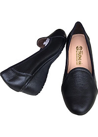 [HÌNH ẢNH THẬT] Giày đế xuồng nữ Trường Hải 3cm trơn đen da bò cao cấp mềm mại không bong tróc đế cao chống mòn không trơn DX0845