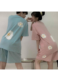 Sét độ bồ nữ nam mặc đi chơi, sét bộ đùi nữ sang chảnh họa tiết trứng chiên mặc mát