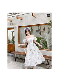 Váy hoa nhí cổ vuông tiểu thư - váy trắng hoa nhí hàn quốc