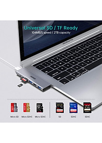 Hub type c chia cổng  Dual Type-C 7 in 1 hỗ trợ sạc nhanh 100W cho Macbook / laptop Type-C hiệu CHOETECH M23 ra 3 cổng USB 3.0, 1 cổng USB 2.0, Cổng đọc thẻ SD & Micro SD, sạc nhanh chuẩn Thunderbolt 3 0 - Hàng chính hãng