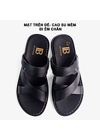 Dép nam quai ngang da bò Nappa cao cấp Bụi Leather E102, đế đúc nguyên khối khâu viền thủ công đi êm chân