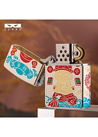 Vỏ Hột Quẹt Bật Lửa Xăng Đá Zorro Z2-111 Hình Mèo Thần Tài May Mắn Tài Lộc Phiên Bản Mới