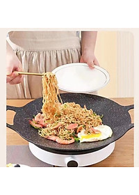 Chảo Đá Nướng Thịt Kiểu Hàn Quốc, Vỉ Nướng BBQ Chống Dính Không Cần Dầu Size 34cm Hàng Chính Hãng MINIIN
