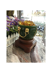 Bát Tụ Bảo, Bát Tụ Tài, Hủ vàng đá ngọc cẩm thạch xanh hút tài hút lộc cho ngôi nhà của bạn - Cao 18cm