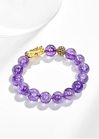 Vòng tay đá thiên nhiên phối charm tỳ hưu bạc mạ vàng 24k size hạt 12mm - Ngọc Quý Gemstones