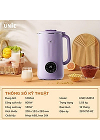 Máy làm sữa hạt Unie UMB10,Lưỡi dao 8 cánh inox 304 cao cấp,Dung tích 1L,công suất 800W,8 chức năng xay nấu- hàng chính hãng