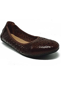 Giày nữ hoa văn Huy Hoàng da bò màu nâu đất HT7949