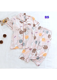Bộ Đồ Pijama Nữ Mặc Nhà, Quần Áo Ngủ Nữ Ngắn Tay Azuno BN196 Chất Liệu Cotton Lụa Cho Mùa Hè 