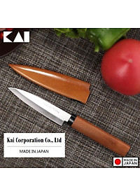 Dao gọt hoa quả KAI có nắp đậy cán gỗ nội địa Nhật Bản