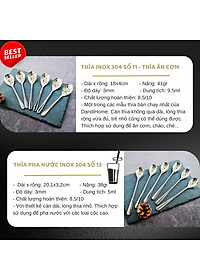 Bộ 6 thìa Inox 304 cán dài kiểu châu Á (số 11)