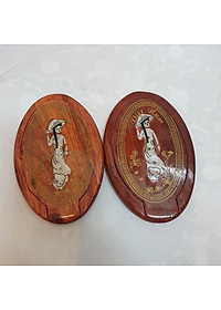 Gương gỗ trang điểm mini khảm xà cừ hình cô gái áo dài Việt Nam